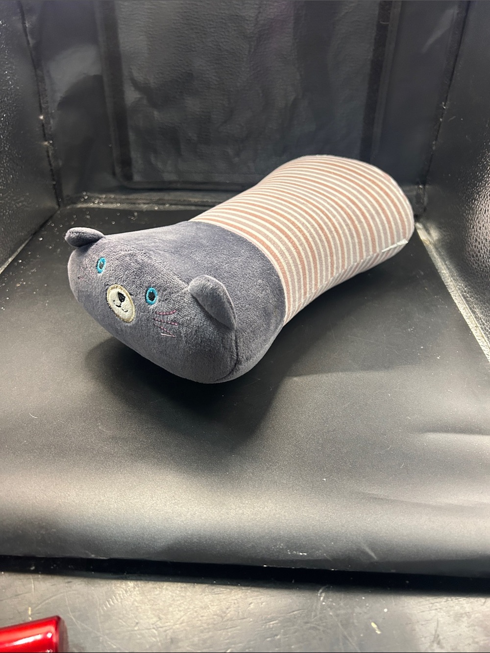 Grey Striped Cat Neck Pillow - Plush Support Cushion